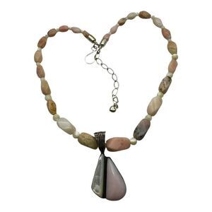 Jay King Sterling Silver Pink Opal & Mother Of Pearl Necklace Reversible Pendant